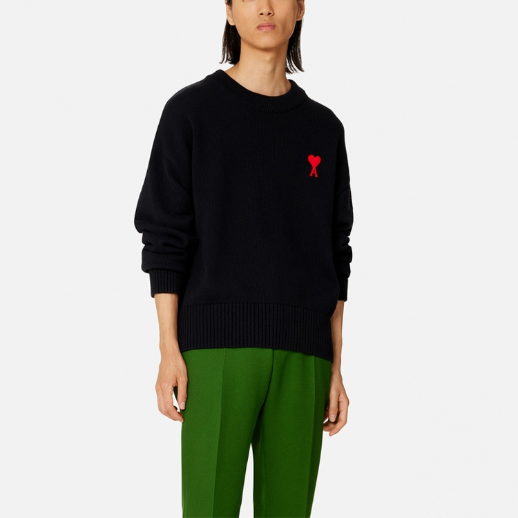 Ami Paris AMIPARIS SS23 Black Jacquard Heart Pattern Crewneck Knit Sweater Unisex. UKS008016-009 圖 3