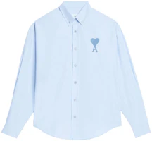 Ami Paris AMIPARIS SS23 Blue Heart Logo Button-Up Loose Fit Shirt Unisex USH124CO0031-450 Ami Paris AMIPARIS SS23 Blue Heart Logo Button-Up Loose Fit Shirt Unisex USH124CO0031-450
