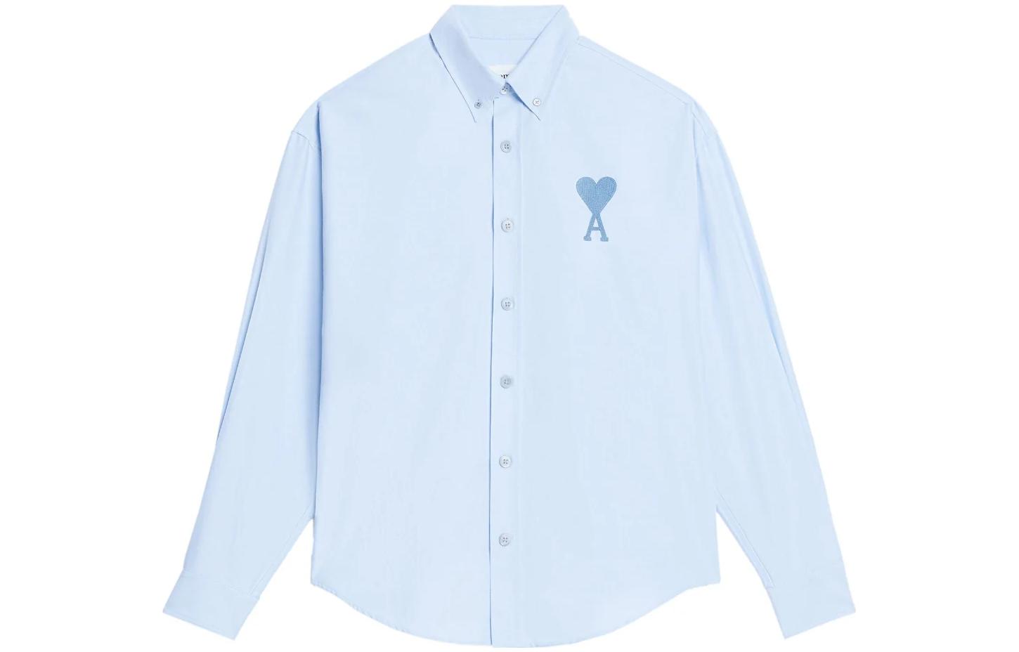 Ami Paris AMIPARIS SS23 Blue Heart Logo Button-Up Loose Fit Shirt Unisex USH124CO0031-450 圖 2