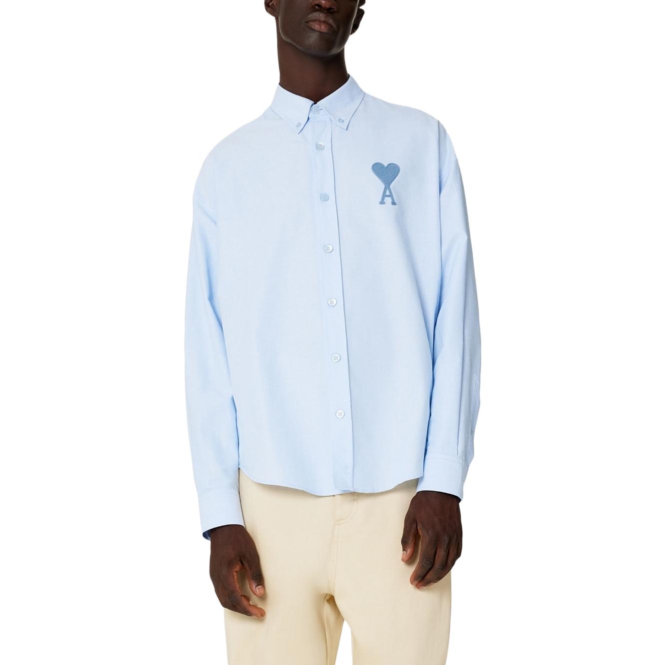 Ami Paris AMIPARIS SS23 Blue Heart Logo Button-Up Loose Fit Shirt Unisex USH124CO0031-450 圖 5