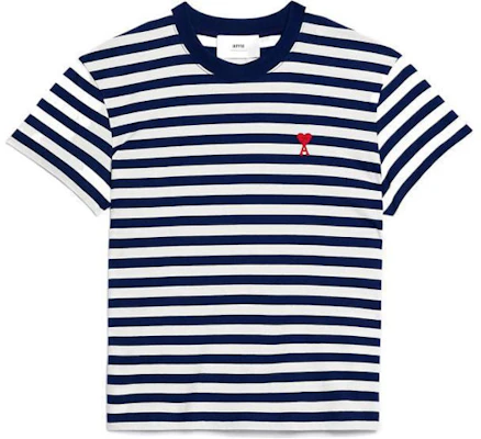 Ami Paris AMIPARIS SS23 Blue White Striped Heart Cotton Unisex Casual T-Shirt. UTS013074-492 Order Ami Paris AMIPARIS SS23 Blue White Striped Heart Cotton Unisex Casual T-Shirt. UTS013074-492