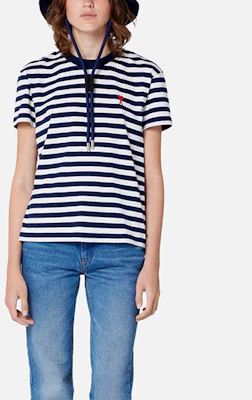 Ami Paris AMIPARIS SS23 Blue White Striped Heart Cotton Unisex Casual T-Shirt. UTS013074-492 Shop Ami Paris AMIPARIS SS23 Blue White Striped Heart Cotton Unisex Casual T-Shirt. UTS013074-492