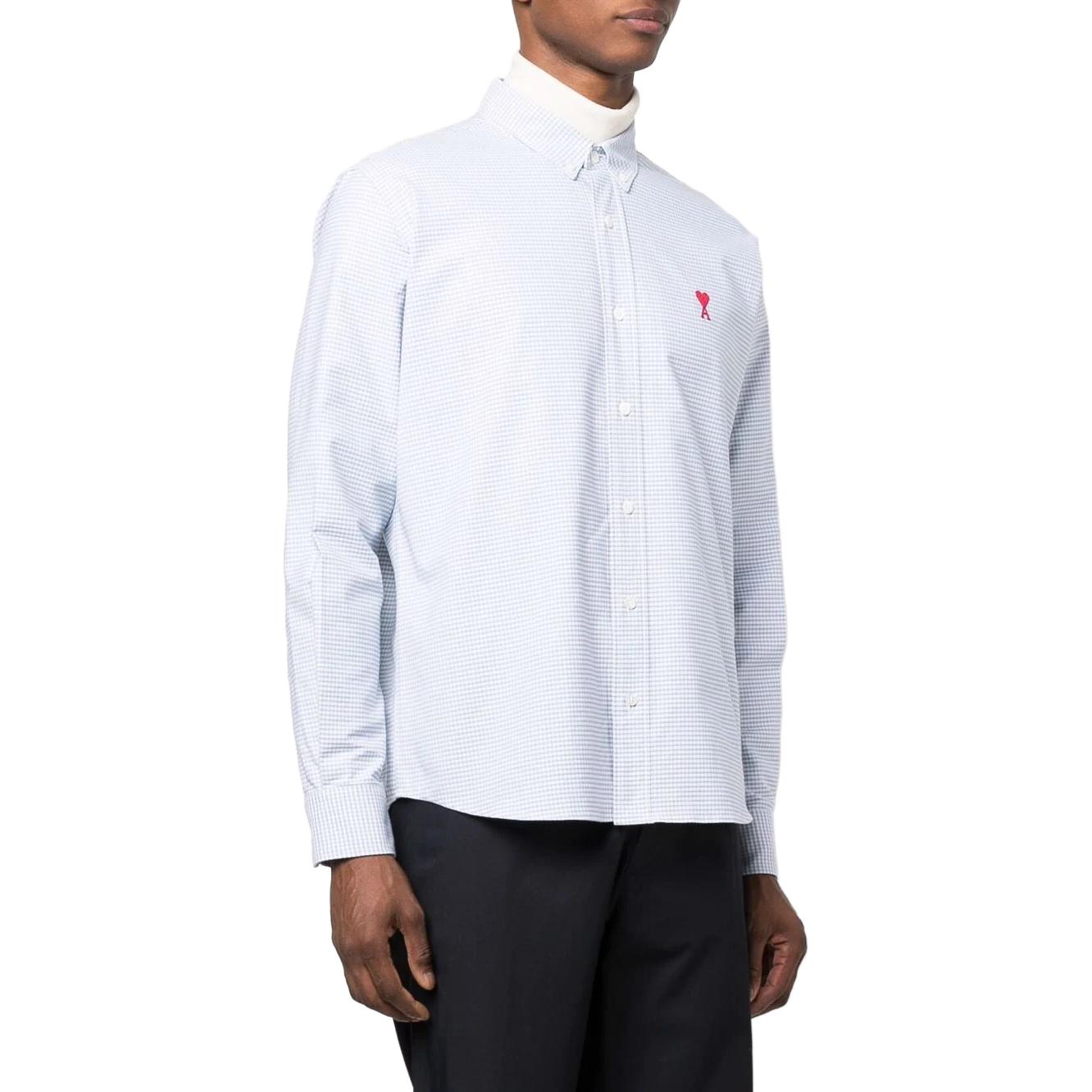 Purchase Ami Paris AMIPARIS SS23 Checked Heart Logo Long Sleeve Shirt Blue Mens. HSH113472-438
