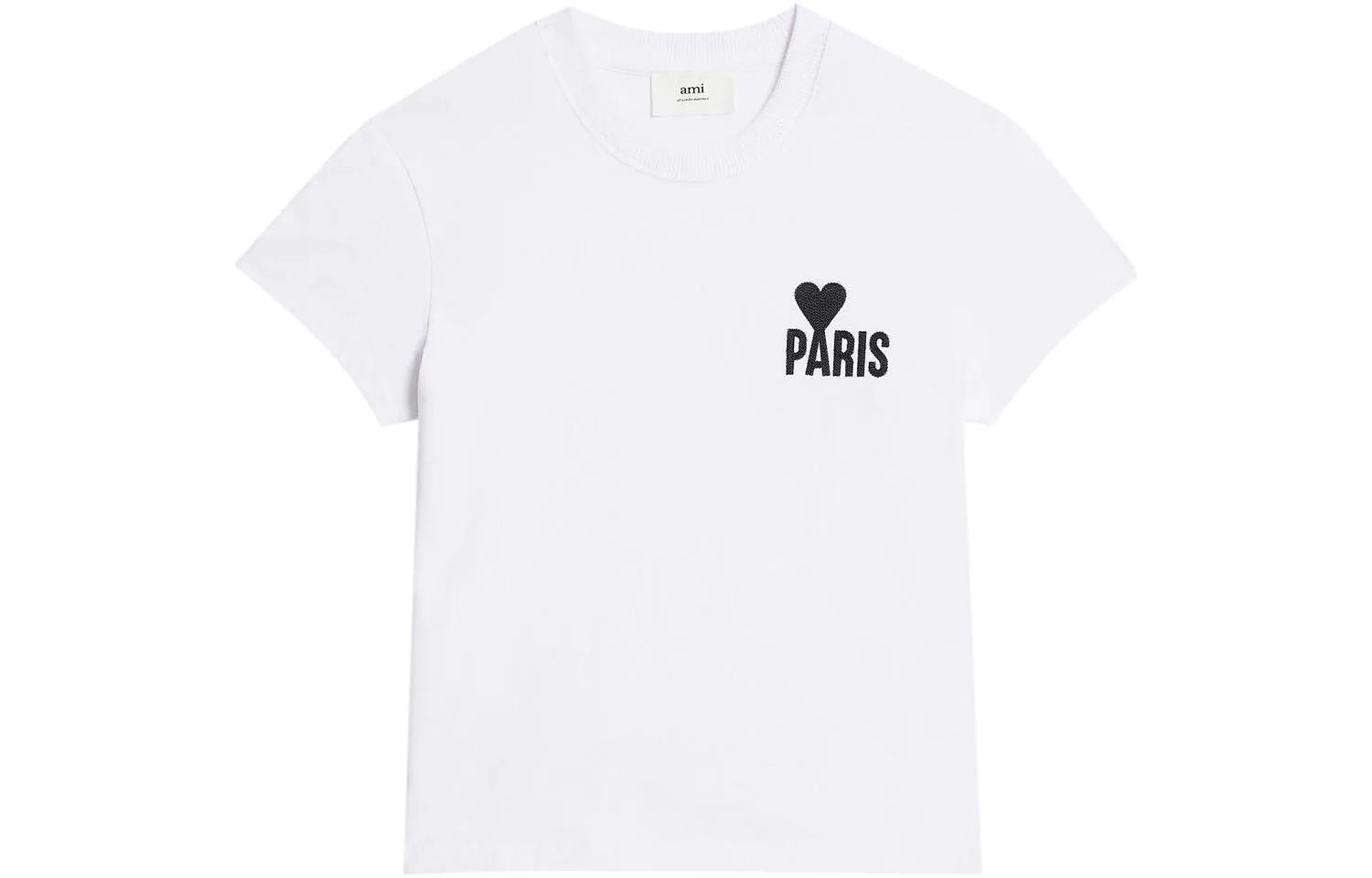 Order Ami Paris AMIPARIS SS23 Baju-T Putih Unisex Logo Hati Sulaman. UTS014701-100