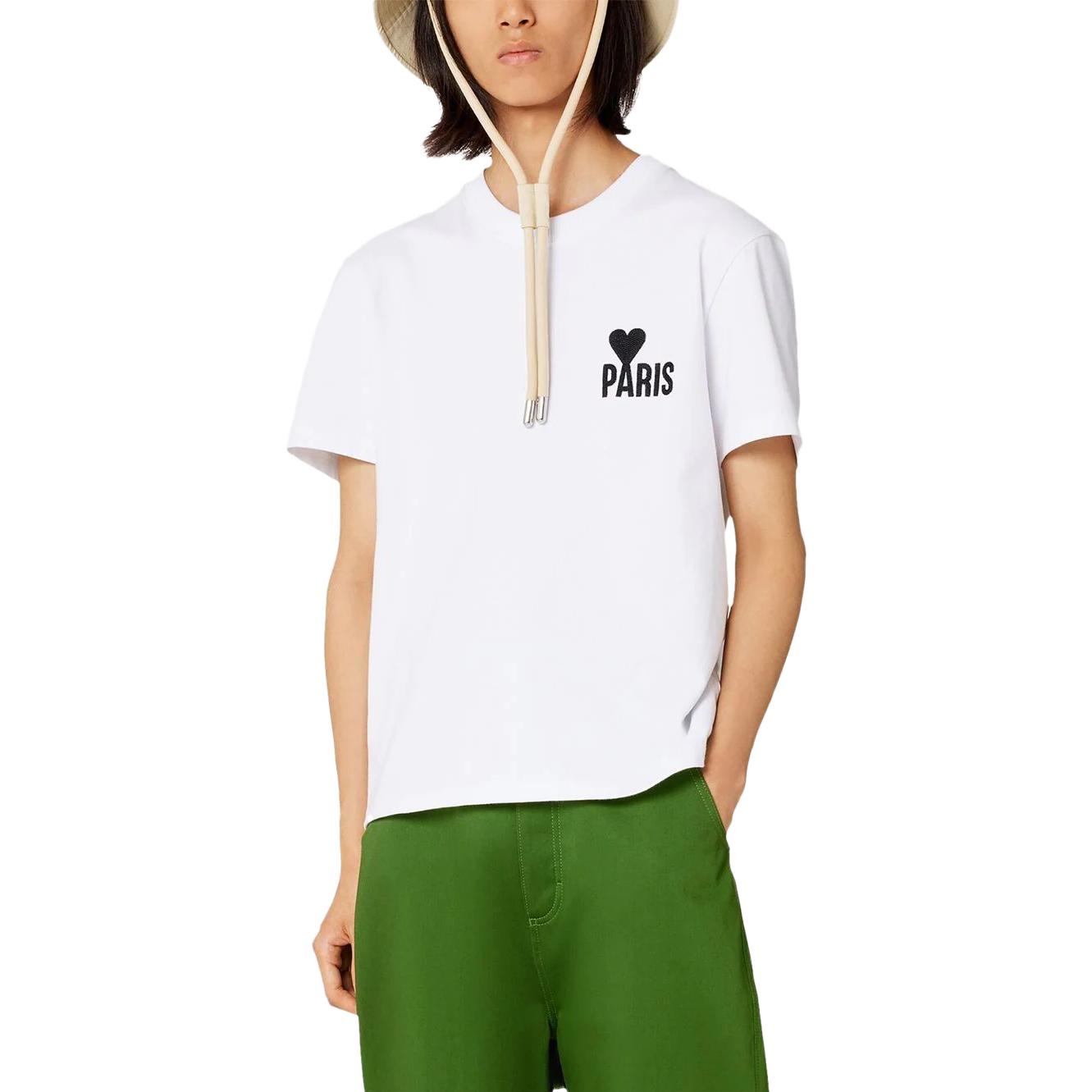 Purchase Ami Paris AMIPARIS SS23 Baju-T Putih Unisex Logo Hati Sulaman. UTS014701-100