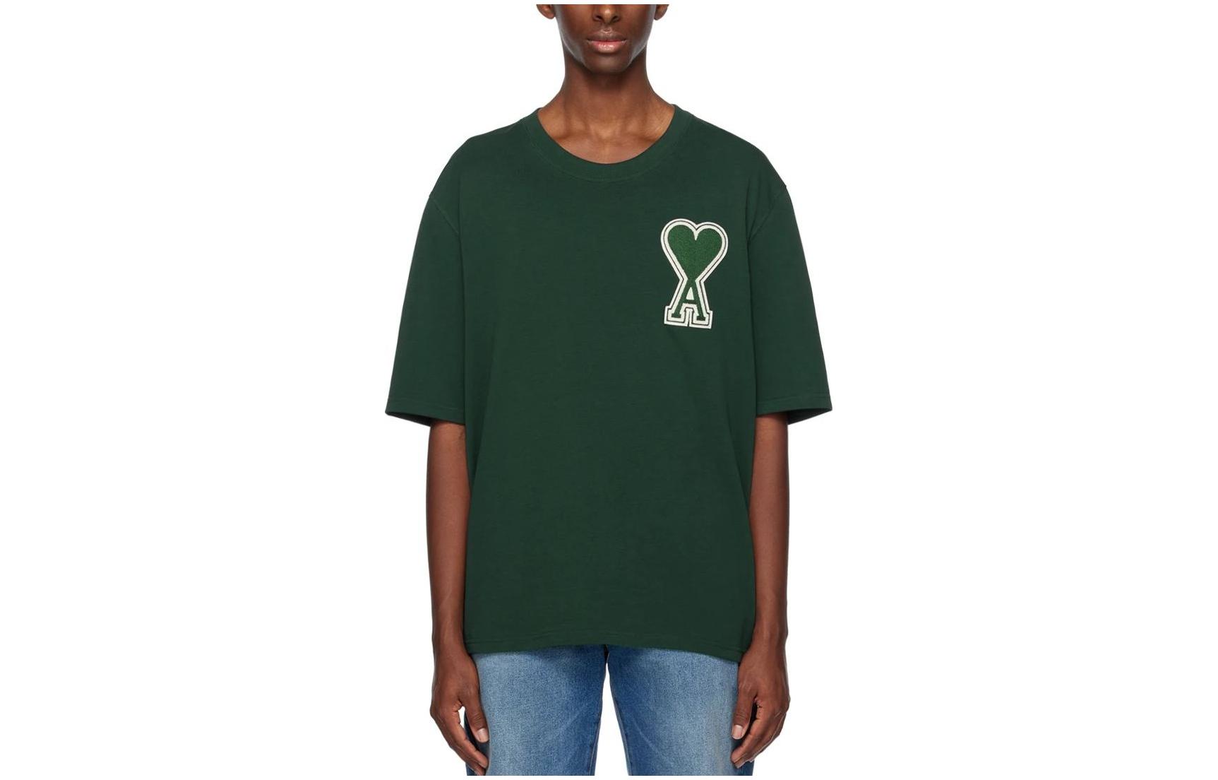 Ami Paris AMIPARIS SS23 Heart Logo Print Crewneck T-Shirt Deep Green - UTS002726-306