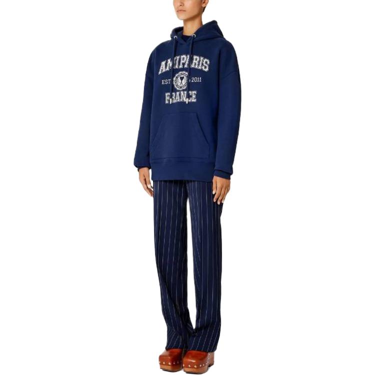 Lookbook Ami Paris AMIPARIS SS23 字母印花寬鬆連帽衫 男女同款 藍色 USW208747-491