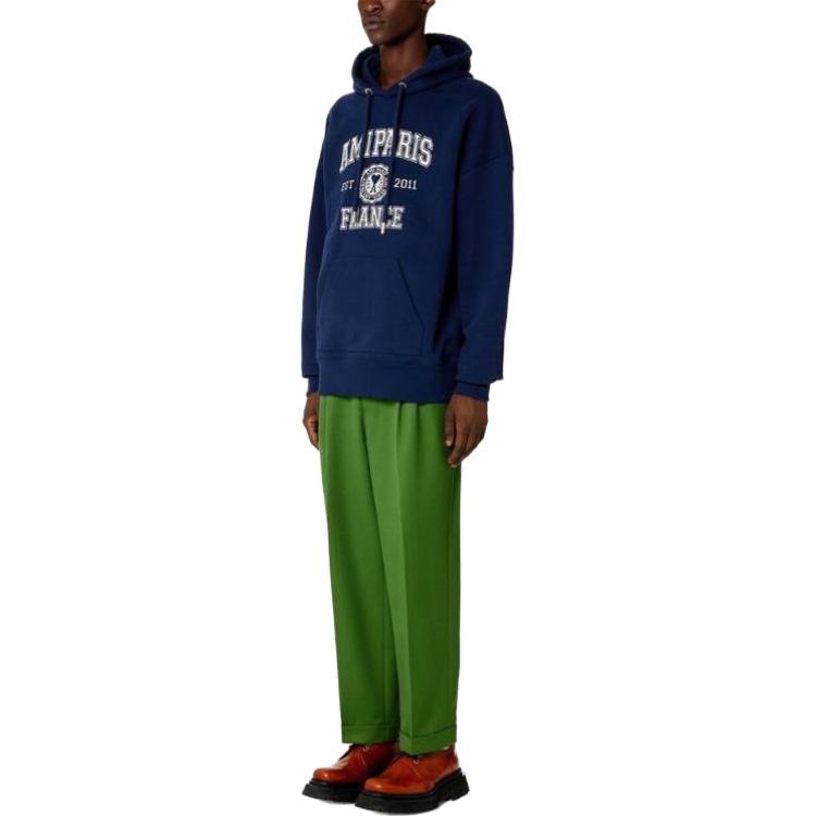 Shop Ami Paris AMIPARIS SS23 字母印花寬鬆連帽衫 男女同款 藍色 USW208747-491