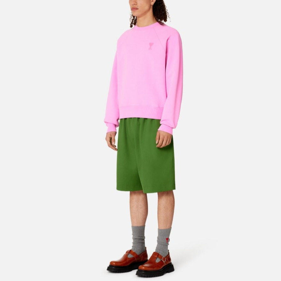 Lookbook Ami Paris SS23粉色爱心刺绣男女同款宽松棉质套头卫衣 USW004747-663