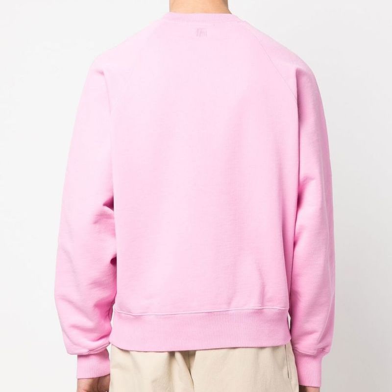 Sizing Ami Paris SS23粉色爱心刺绣男女同款宽松棉质套头卫衣 USW004747-663