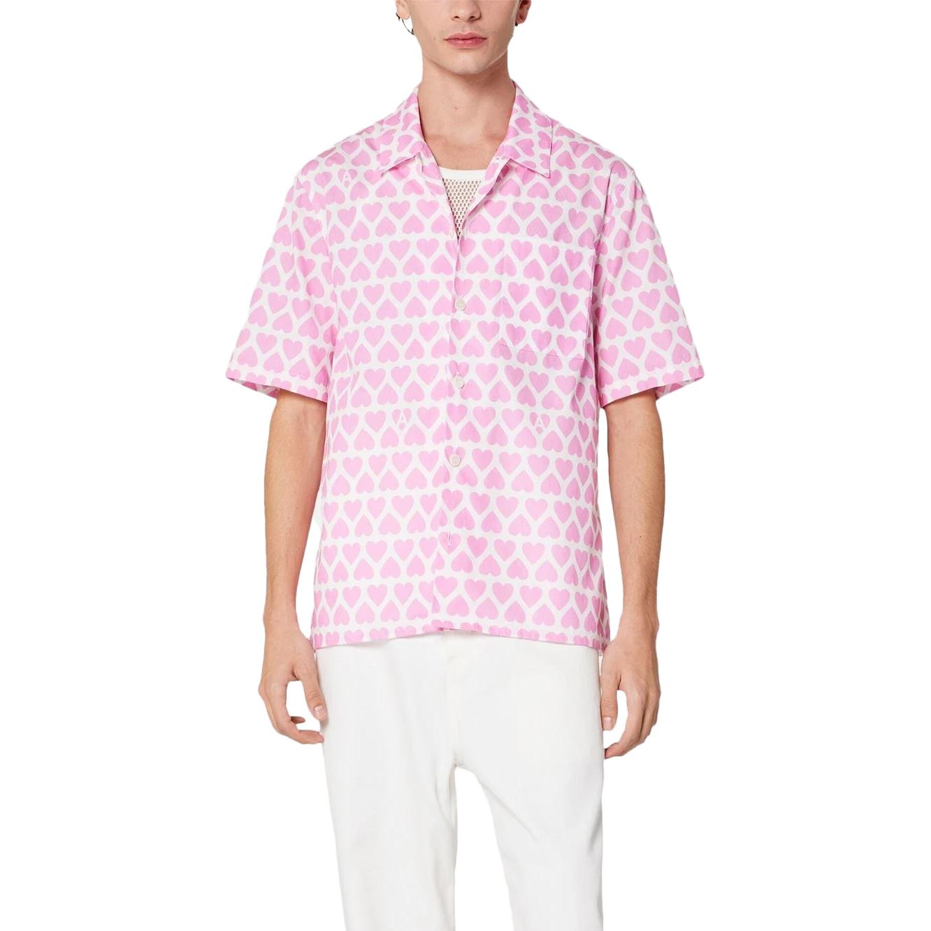 Lookbook Camisa de Manga Corta Rosa con Estampado de Corazones Ami Paris SS23. HSH203CO0029-662