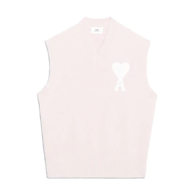 Ami Paris AMIPARIS SS23 Pink Heart Print V-Neck Sleeveless Vest Unisex SPEUKS805062-655