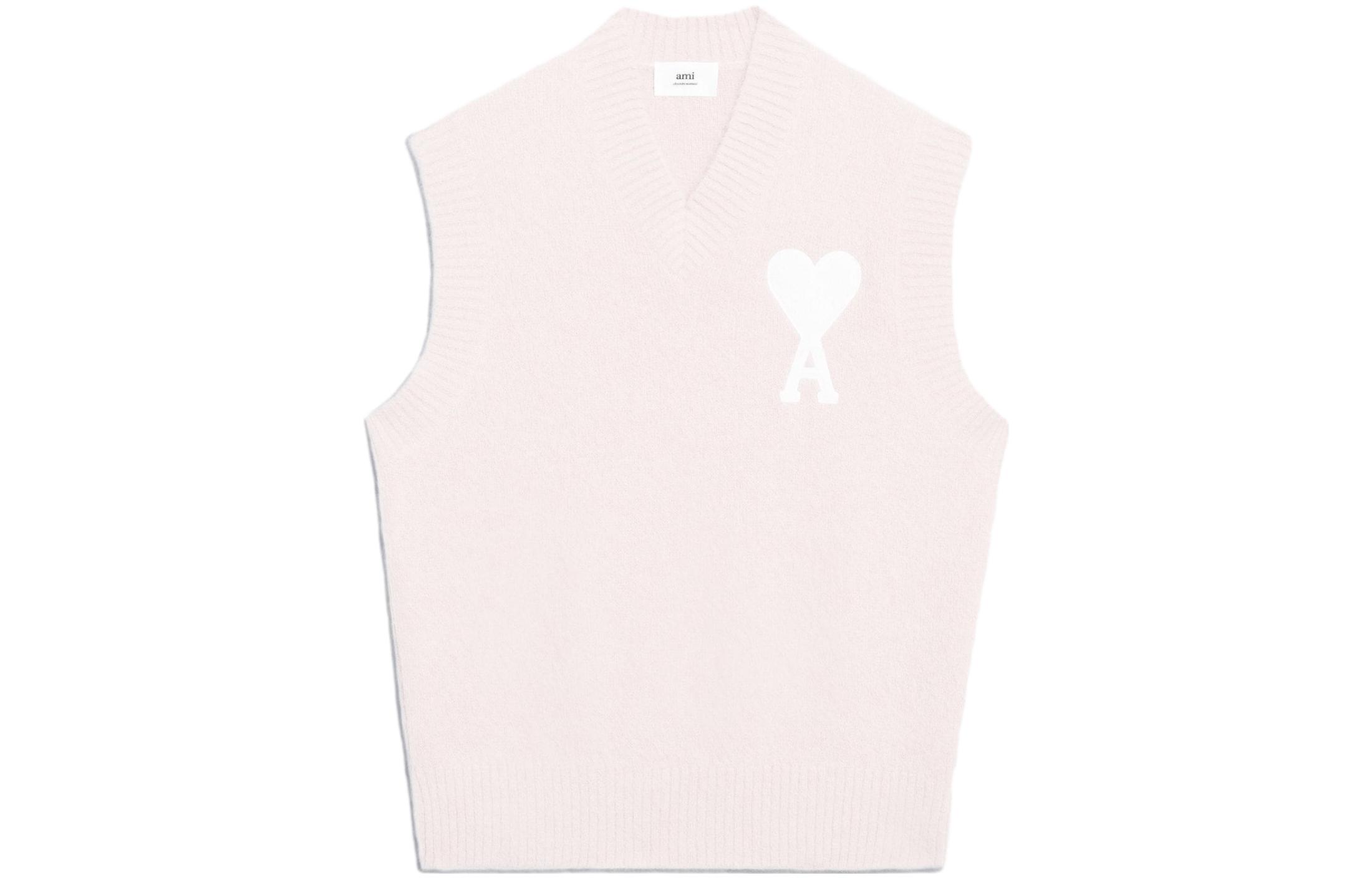 Order Ami Paris AMIPARIS 2023春夏粉色心形印花V领无袖马甲 男女同款 SPEUKS805062-655