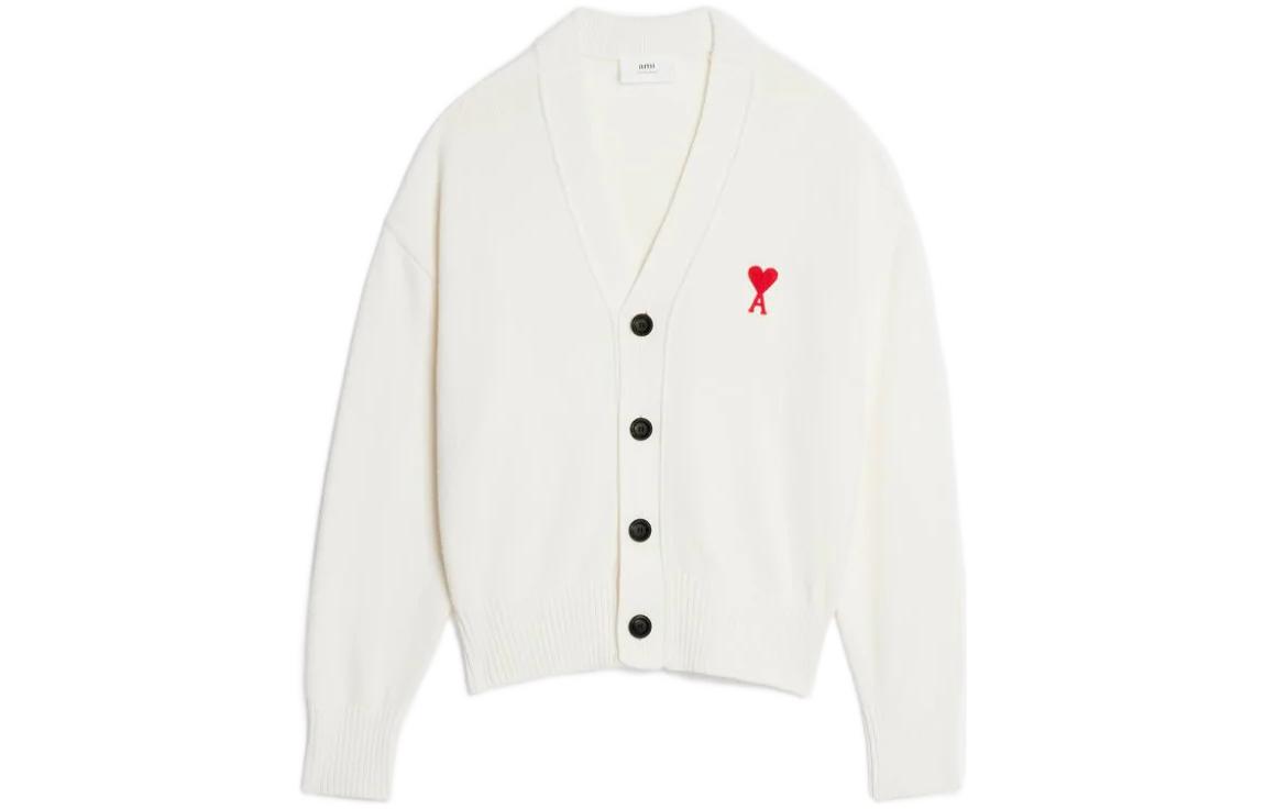 Ami Paris AMIPARIS SS23 Red Heart V-Neck Knit Sweater Unisex - Off-White. UKC008016-175 圖 2