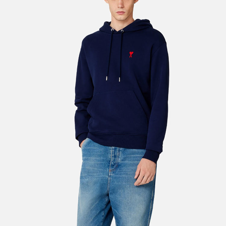 Ami Paris AMIPARIS SS23 Solid Color Heart Logo Embroidered Hoodie Unisex Navy Blue. USW200730-491 圖 3