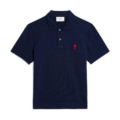 Ami Paris AMIPARIS SS23 Solid Heart Logo Slim Fit Polo Shirt Unisex Navy Blue. HPL001760-491
