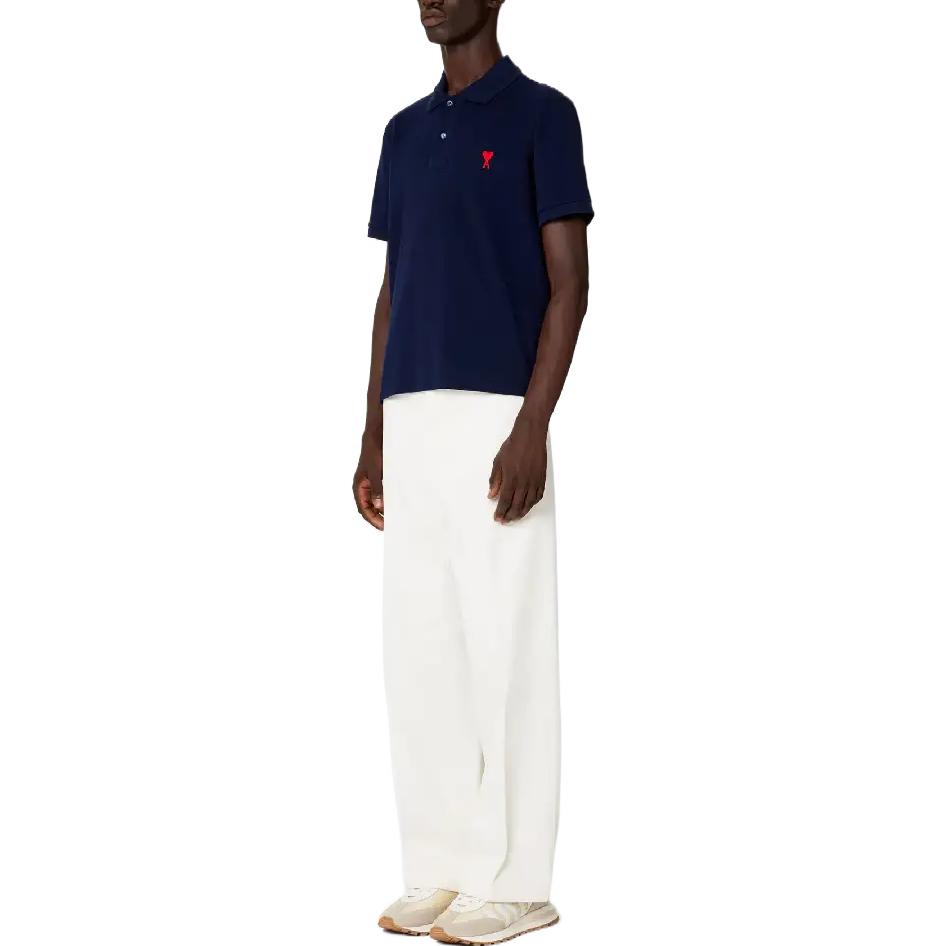 Lookbook Ami Paris SS23 Solid Heart Logo Slim Fit Polo Unisex Biru Navy. HPL001760-491