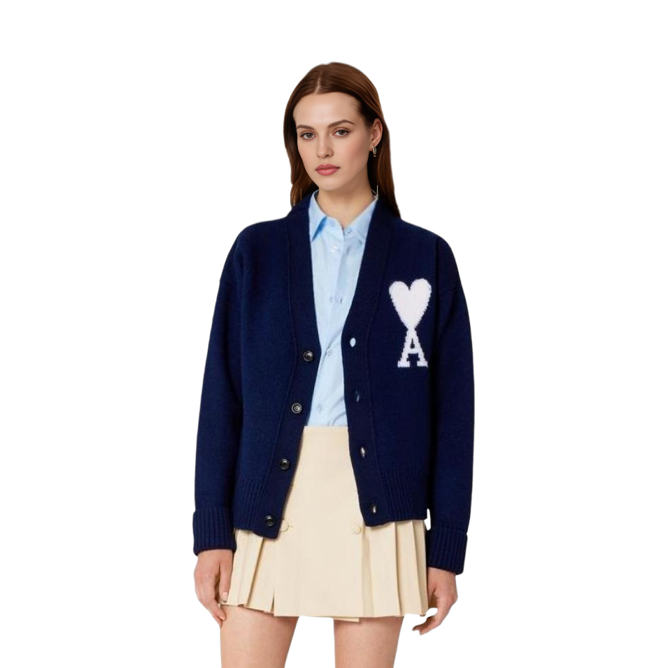 Ami Paris AMIPARIS SS23 Unisex Heart V-neck Button-Up Sweater Navy Blue. UKC0020181-493 圖 3