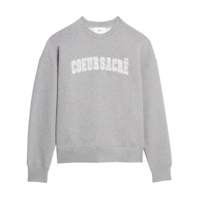Ami Paris AMIPARIS SS23 Unisex Light Gray Sweatshirt with Logo Print and Crew Neck. USW009747-055