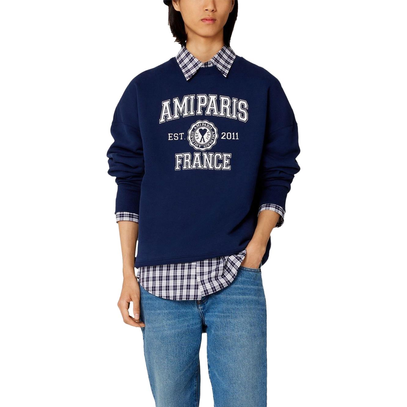 Ami Paris AMIPARIS SS23 Unisex Logo Crewneck Long Sleeve Sweatshirt Deep Blue USW008747-491 圖 5