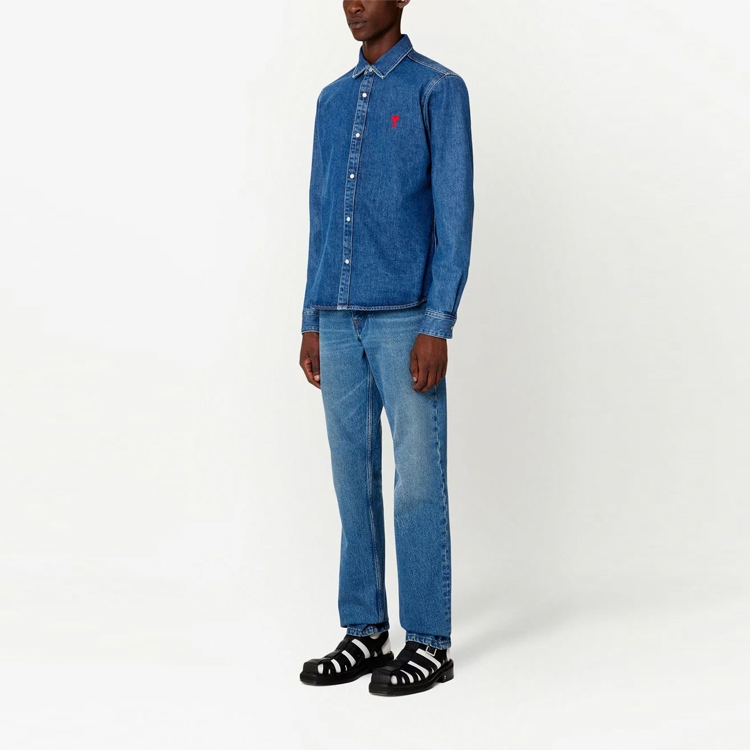 Ami Paris AMIPARIS SS23 Unisex Logo Embroidered Long Sleeve Casual Shirt Navy Blue USH114DE0012 圖 6