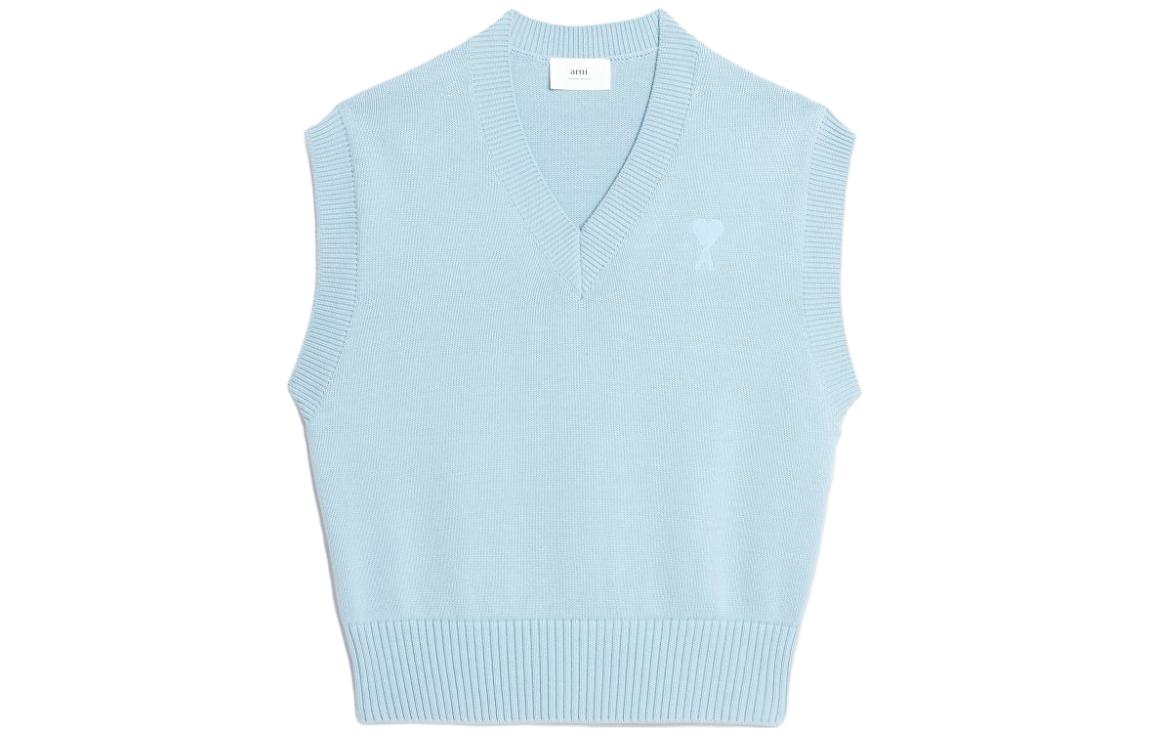 Order Ami Paris AMIPARIS SS23男女同款天蓝色V领标志印花宽松背心. UKS708016-464