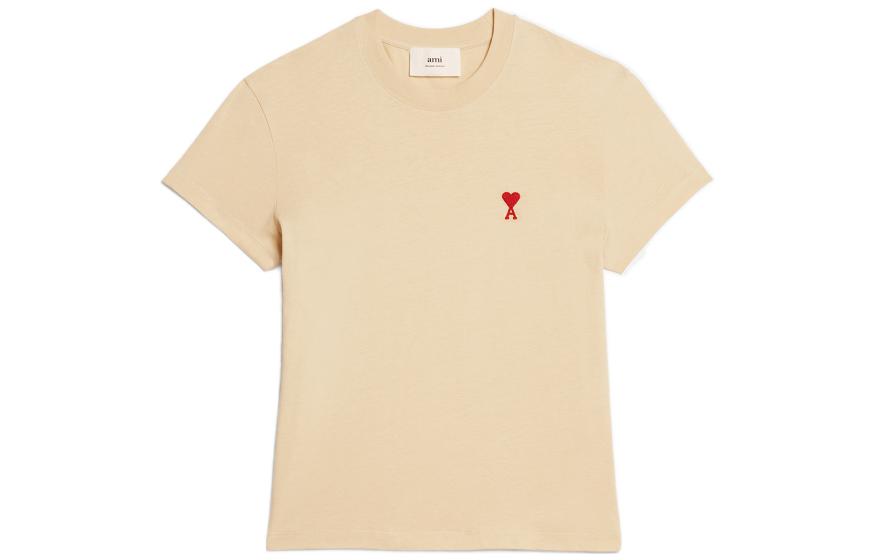 Ami Paris AMIPARIS SS23 Unisex Vanilla Crewneck T-Shirt with Logo Embroidery. UTS001724-709