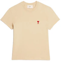 Ami Paris AMIPARIS SS23 Unisex Vanilla Crewneck T-Shirt with Logo Embroidery. UTS001724-709 Ami Paris AMIPARIS SS23 Unisex Vanilla Crewneck T-Shirt with Logo Embroidery. UTS001724-709