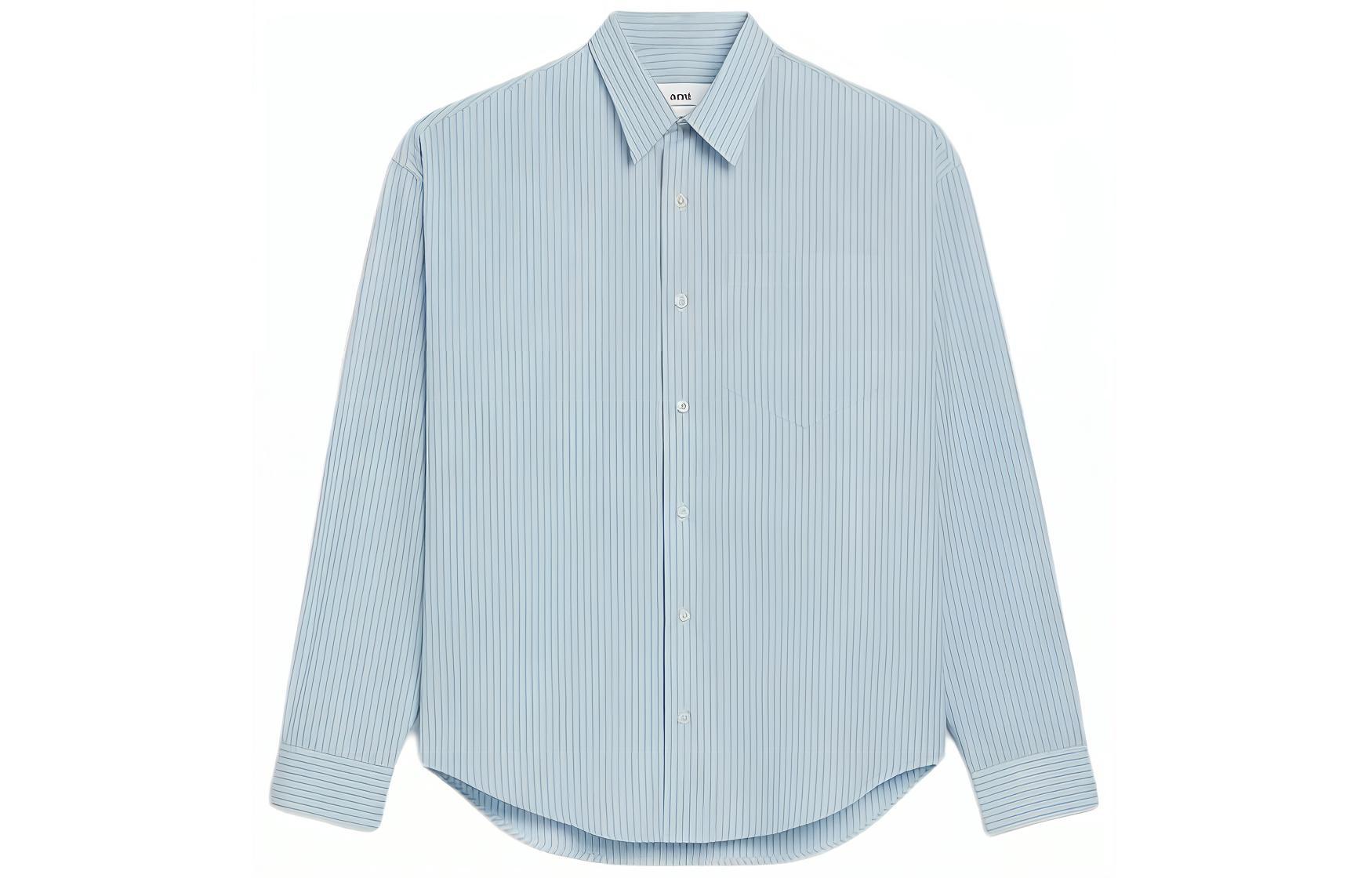 Ami Paris AMIPARIS SS24  Blue Striped Loose-Fit Button-Up Long Sleeve Shirt. USH116CO0066-4841