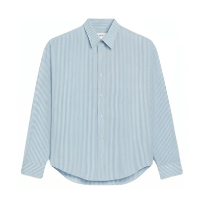 Ami Paris AMIPARIS SS24 Blue Striped Loose-Fit Button-Up Long Sleeve Shirt. USH116CO0066-4841