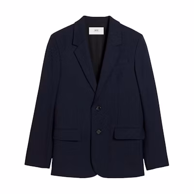 Ami Paris AMIPARIS SS24 Navy Blue Single-Breasted Loose Fit Long Sleeve Blazer. HBV107WV0026-4011