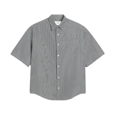 Ami Paris AMIPARIS SS24 Relaxed Fit Striped Pocket Short Sleeve Shirt Black HSH216CO0066-0013
