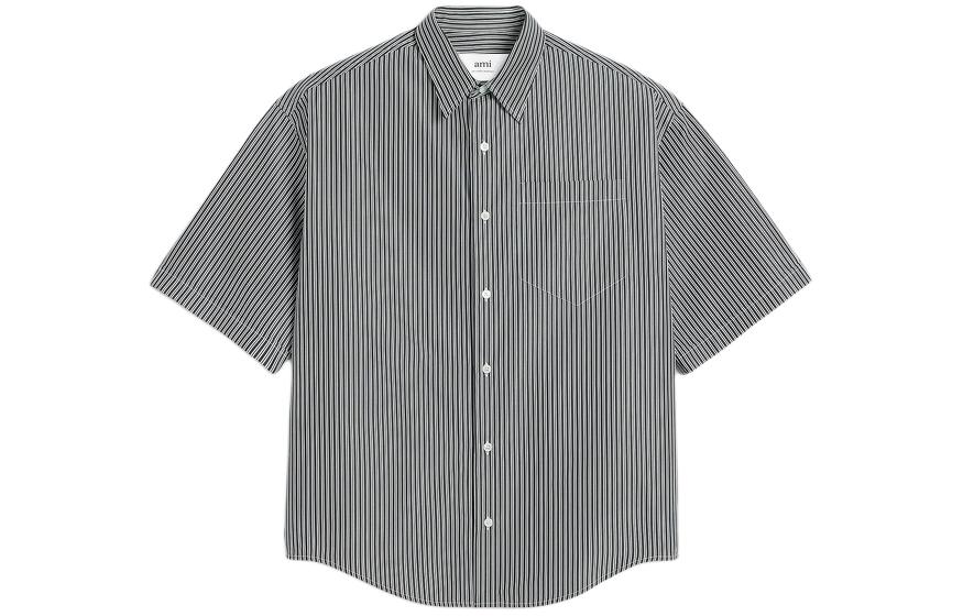 Ami Paris AMIPARIS SS24  Relaxed Fit Striped Pocket Short Sleeve Shirt Black HSH216CO0066-0013 圖 2