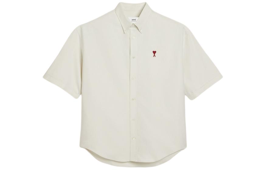 Ami Paris AMIPARIS SS24  White Cotton Short Sleeve Shirt with Heart Embroidery. HSH230CO0031-193