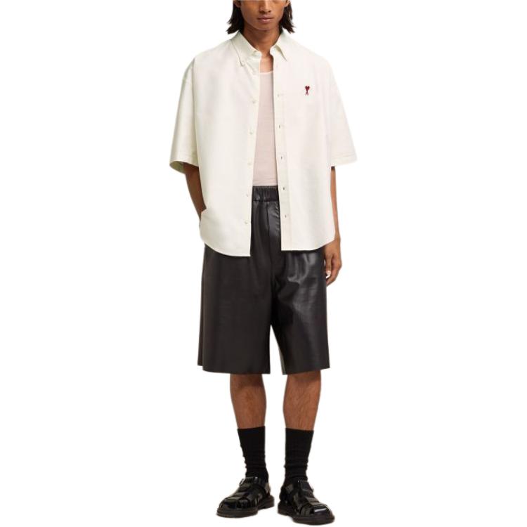 Ami Paris AMIPARIS SS24  White Cotton Short Sleeve Shirt with Heart Embroidery. HSH230CO0031-193 圖 3