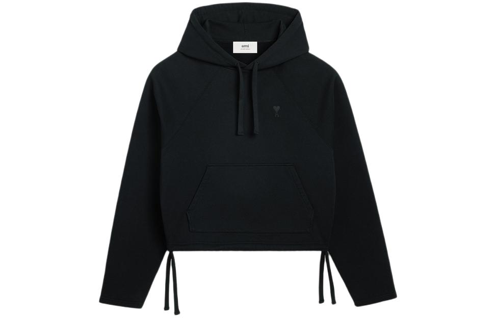 Ami Paris AMIPARIS SS24 Black Heart Design Short Pullover Hoodie Unisex. USW2267302-001