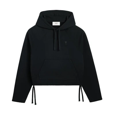 Ami Paris AMIPARIS SS24 Black Heart Design Short Pullover Hoodie Unisex. USW2267302-001