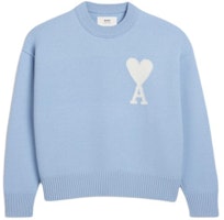 Ami Paris AMIPARIS SS24 Blue Unisex Heart Embroidered Merino Wool Knit Sweater. UKS006018-4843 Ami Paris AMIPARIS SS24 Blue Unisex Heart Embroidered Merino Wool Knit Sweater. UKS006018-4843
