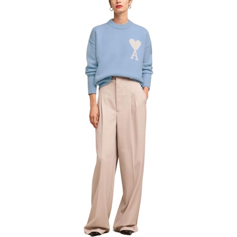 Shop Ami Paris AMIPARIS SS24 藍色刺繡愛心美麗諾羊毛針織毛衣 男女皆宜 UKS006018-4843