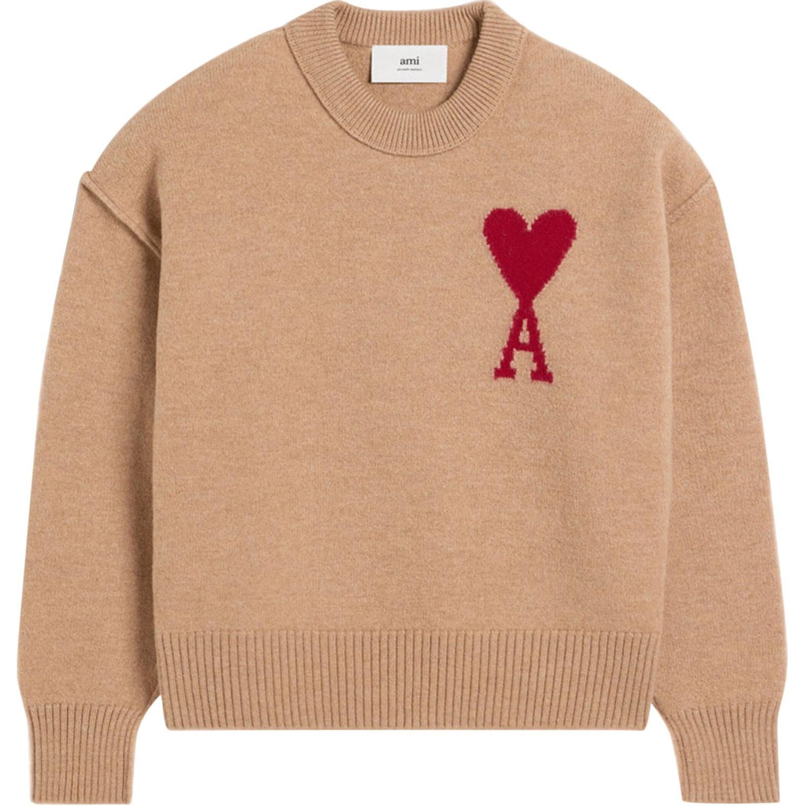 Order アミパリス SS24 キャメルブラウン ハートクルーネック セーター ユニセックス UKS006018-BROWN