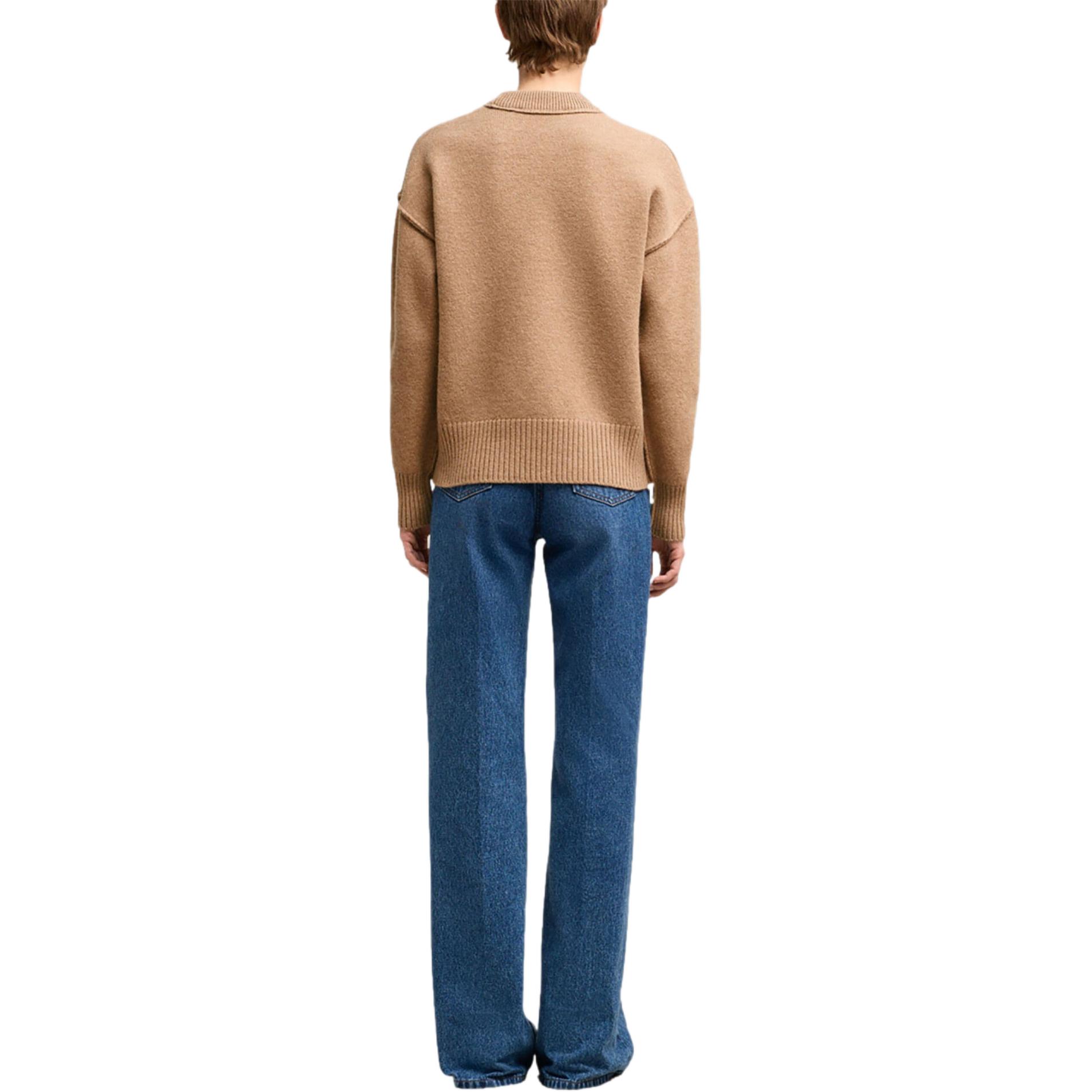 Shop アミパリス SS24 キャメルブラウン ハートクルーネック セーター ユニセックス UKS006018-BROWN