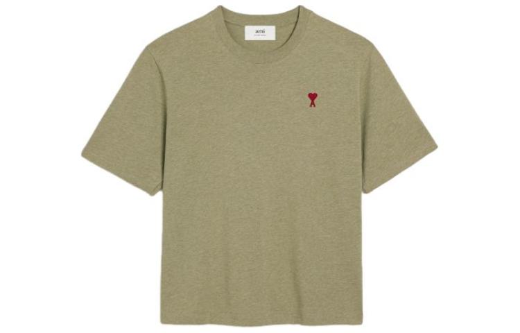 Ami Paris AMIPARIS SS24 Green Crewneck Cotton T-Shirt with Red Heart Unisex. UTS005726-366