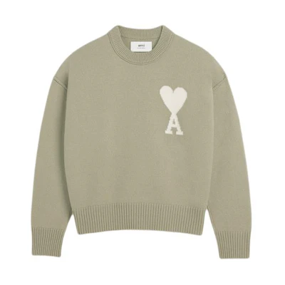 Ami Paris AMIPARIS SS24 Green Heart Embroidered Merino Wool Crewneck Unisex Sweater UKS006018-319