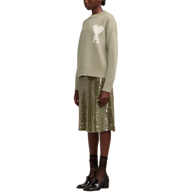 Sizing Ami Paris AMIPARIS SS24 綠色愛心刺繡美麗諾羊毛男女款毛衣 UKS006018-319