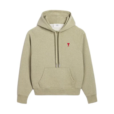 Ami Paris AMIPARIS SS24 Green Heart Embroidery Cotton Hoodie Unisex. USW205747-366