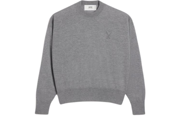 Ami Paris AMIPARIS SS24 Heart Patch Crewneck Sweater Unisex Smoke Grey UKS042KN0039-055