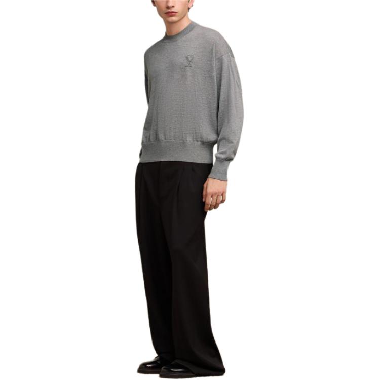 Purchase Ami Paris AMIPARIS SS24 Heart Patch Crewneck Sweater Unisex Smoke Grey UKS042KN0039-055