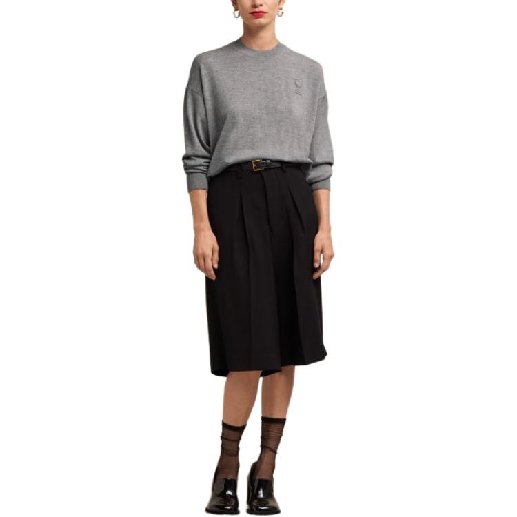 Details for Ami Paris AMIPARIS SS24 Heart Patch Crewneck Sweater Unisex Smoke Grey UKS042KN0039-055