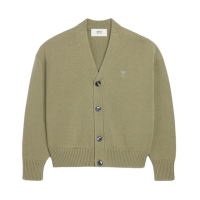 Ami Paris AMIPARIS SS24 Heart Series Unisex Olive Green Knit Cardigan Sweater. UKC028016