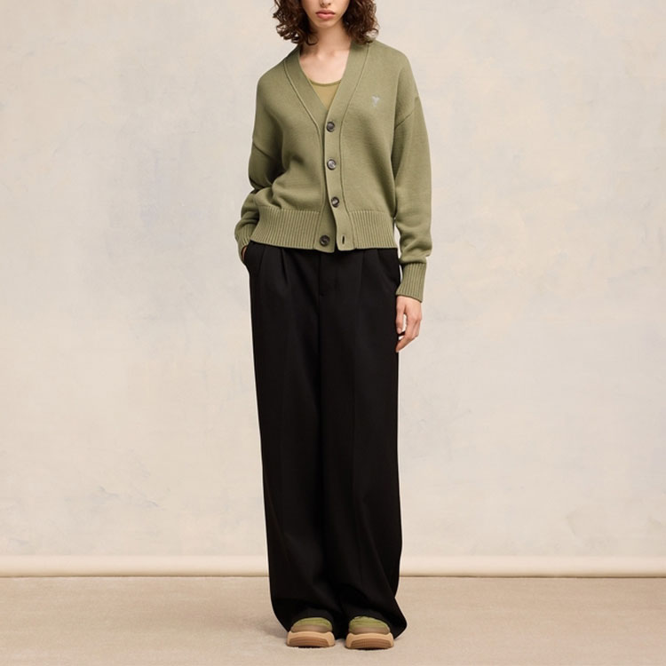Ami Paris AMIPARIS SS24 Heart Series Unisex Olive Green Knit Cardigan Sweater. UKC028016 圖 3